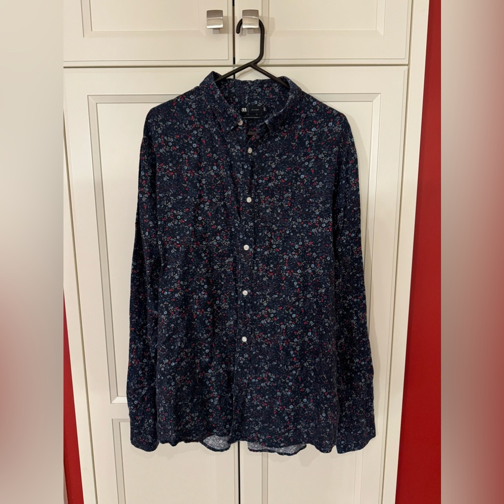 Simons Navy Floral Casual Button Down Shirt